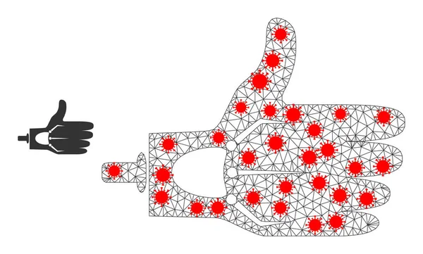 Pictogramme manuel artificiel de réseau polygonal avec des nœuds de virus — Image vectorielle