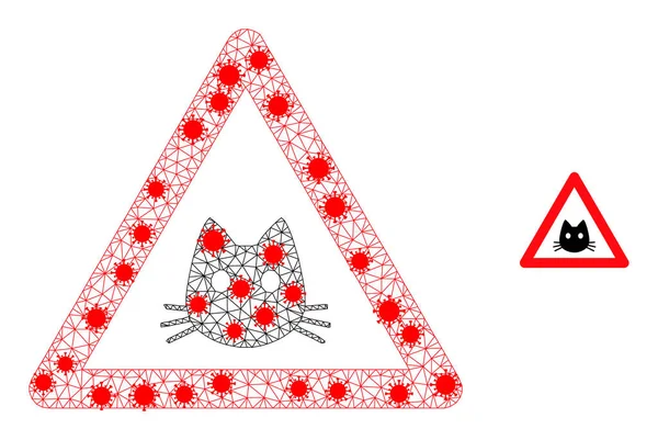 带病原体物品的多角形网络猫警告象形图 — 图库矢量图片