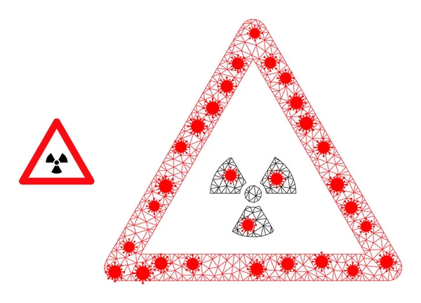 Polygonal tråd ram radioaktivitet varning ikonen med patogen centrum — Stock vektor