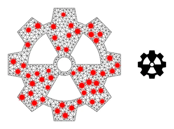 Polygonales Netz Atomindustrie Ikone mit Infektionselementen — Stockvektor