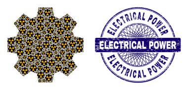 Radyoaktif Endüstri Fraktal Bileşimi Radyoaktif Endüstri Simgeleri ve Tırmalanmış Elektrik Güç Yuvarlak Mührü
