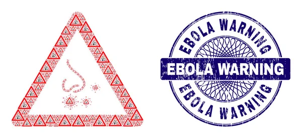 Warnung vor Naseninfektionen Rückfall Collage aus Warnsymbolen für Naseninfektionen und Notfall-Ebola-Warnrunde Guilloché-Stempel — Stockvektor