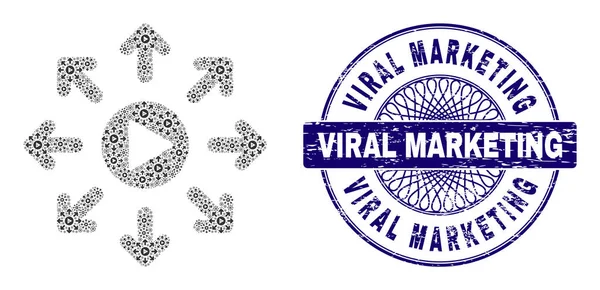 Viral Marketing Fractal Collage of Viral Marketing Icons and Scratched Viral Marketing Round Guilloche Seal — 스톡 벡터