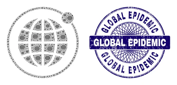 Planet Orbit Fraktales Mosaik von Planeten-Orbit-Items und Not Globale Epidemie Round Guilloche Seal Stempel — Stockvektor