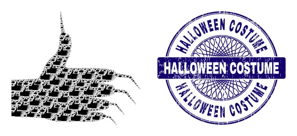 Composição de reanimação de mão de monstro de itens de mão de monstro e traje de Halloween riscado Selo Guilhochê redondo selo —  Vetores de Stock
