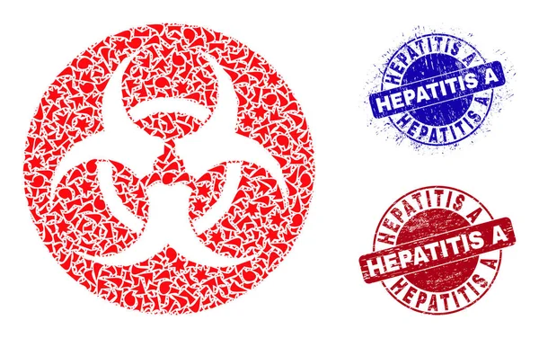 Hepatit A Grunge Mühür Damgalı Biyolojik Tehlike Mozaiği