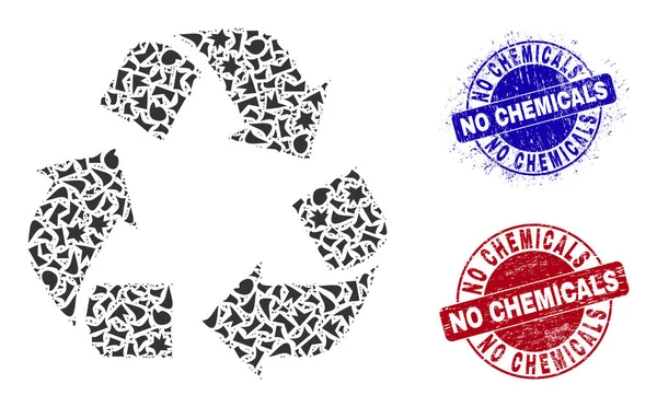 Recycling-Mosaik aus Fraktionen ohne chemische Grunge-Siegel — Stockvektor