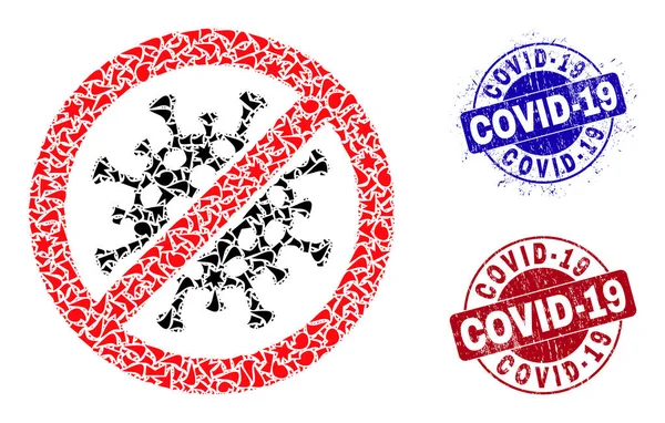 Covid-19 Virüs Parça Mozaiğini Durdur Kalıplı Kauçuk İzli — Stok Vektör