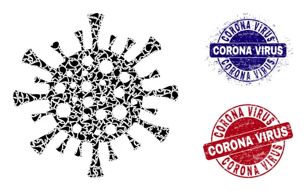 Corona Virus Mozaïek van Verbrijzelaars met Corona Virus Distress Seal Stamps — Stockvector