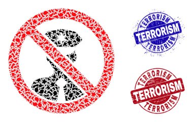 Terörist Grunge Lastik İzli Parça Polis Mozaiğini Durdur