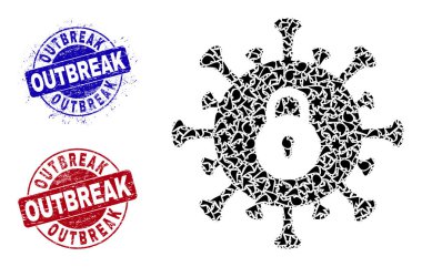 Salgın Kilitleme Parçaları Mozaiğinde Salgın Grunge Mühür Damgaları