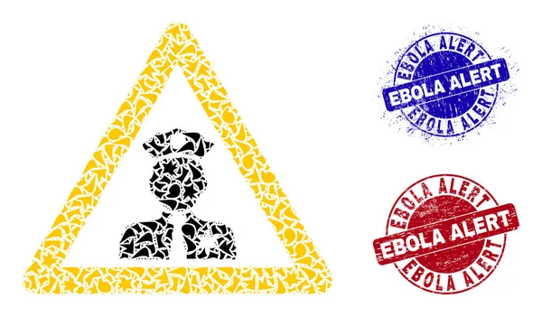 Policista Varování Mozaika Spalls s Ebola výstražné známky — Stockový vektor