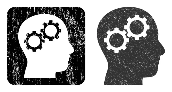 Grunge Brain Gears Sceau de timbre sculpté — Image vectorielle