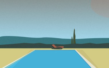 Beautiful sunset view with swimming pool, image for your perfect poster