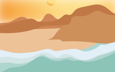  Illustration with seascape and sandy shore