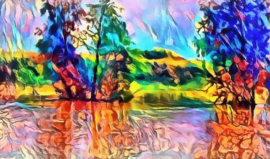 3 boyutlu fraktal çizim. Parlak ve renkli soyut fraktal. Soyut doğa.