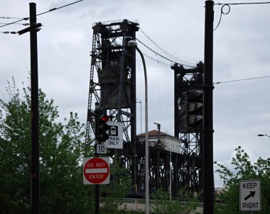 Historical Steel Bridge in the Old Town of Portland, Oregon
