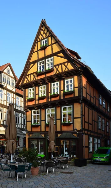 Historische Bouw Oude Binnenstad Van Quedlinburg Het Harz Gebergte Saksen — Stockfoto