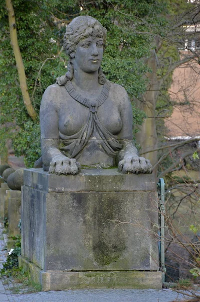 Statue Sur Pont Lac Herthasee Dans Quartier Grunewald Wilmersdorf Berlin — Photo