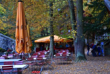 Harz Dağları 'ndaki Bode Nehri Vadisi' nde sonbahar Thale, Saksonbahar - Anhalt