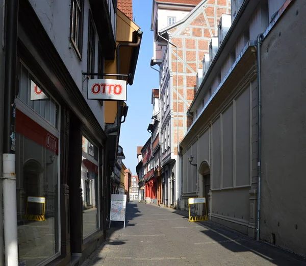 Rua Estreita Cidade Velha Quedlinburg Nas Montanhas Harz Saxônia Anhalt — Fotografia de Stock