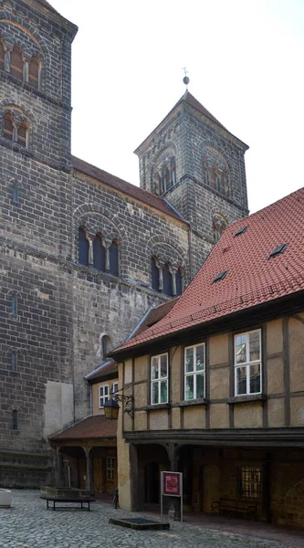 Historisches Schloss Und Kloster Der Altstadt Von Quedlinburg Harz Sachsen — Stockfoto