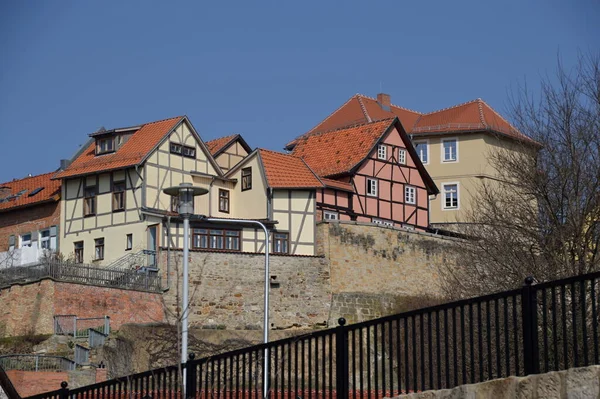 Történelmi Épületek Óvárosban Quedlinburg Harz Hegység Szászország Anhalt — Stock Fotó