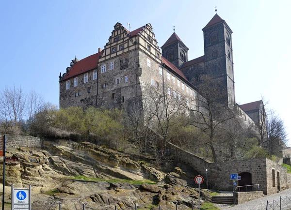 Történelmi Kastély Apátság Óvárosban Quedlinburg Harz Hegység Szászország Anhalt — Stock Fotó