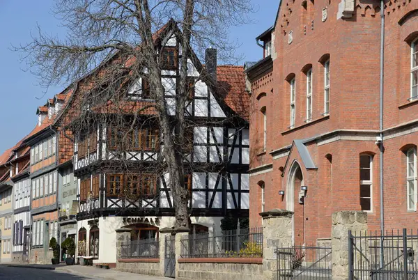 Történelmi Épületek Óvárosban Quedlinburg Harz Hegység Szászország Anhalt — Stock Fotó