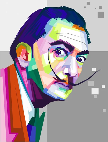 Salvador Dali Cartoon Pop Art Vector Portrait Illustration — стоковий вектор