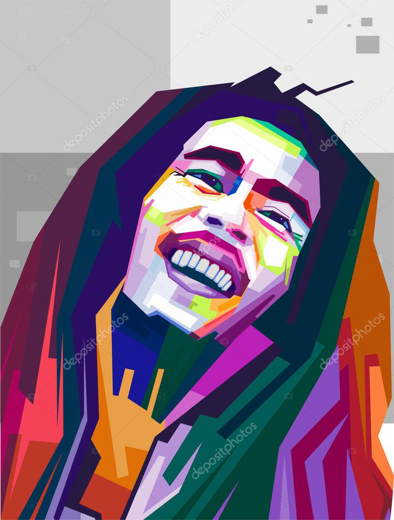 Bob Marley's colorful, bright background, green, red and yellow. - Vector.