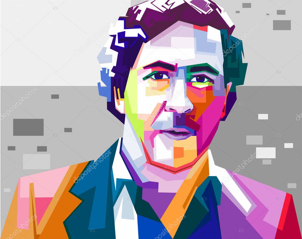 Cocaine king, Pablo Escobar in vector illustration isolated style