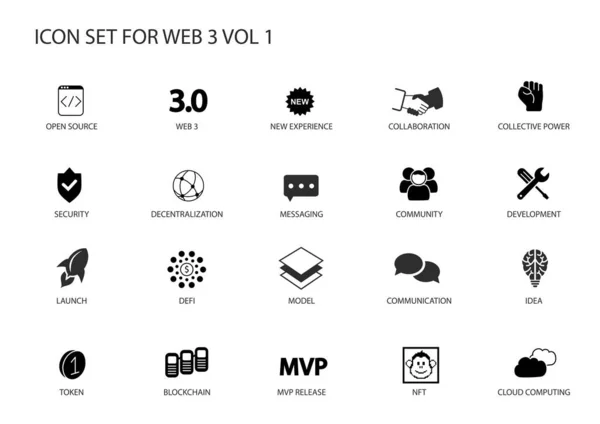 Web3或Web3 0矢量图标集 语义网络或用于信息图形的Web3主题的各种符号的集合 — 图库矢量图片