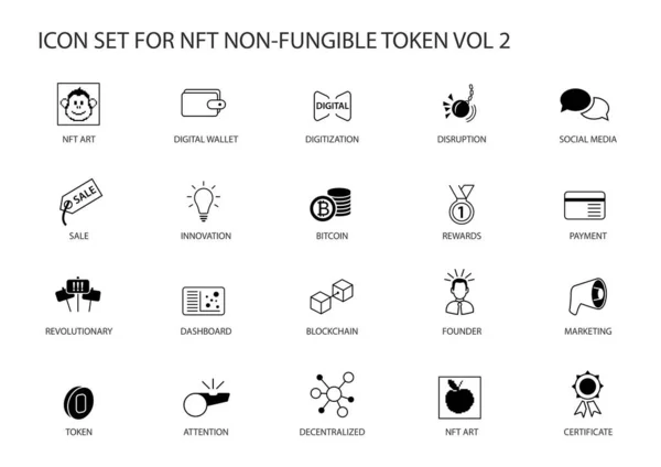 Nft Nem Helyettesíthető Token Vektor Ikon Készlet Infografikához Olyan Szimbólumokat — Stock Vector