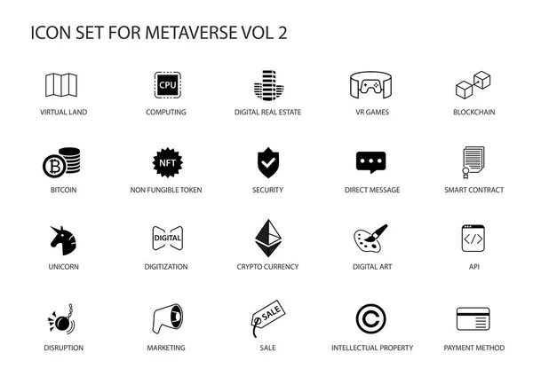 Metaverse Vektor Icon Set Verschiedene Symbole Für Das Meta Vers — Stockvektor