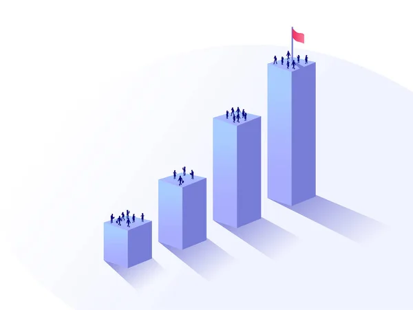 Növekedés Projekt Mérföldkő Koncepció Vektor Illusztráció Egy Sáv Diagram Emberekkel — Stock Vector