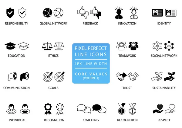 Pixel Perfect Icon Vector Set Corporate Core Values Conceptual Collection — стоковый вектор