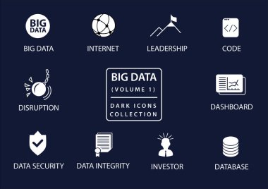 Big data vector icon set in flat design and dark mode