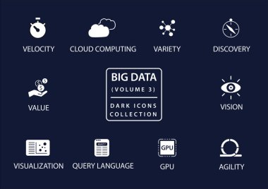 Big data vector icon set in flat design and dark mode