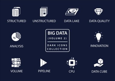Big data vector icon set in flat design and dark mode