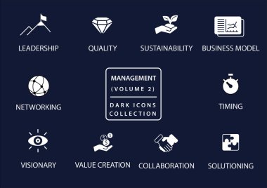 Management vector icon set in flat design and dark mode