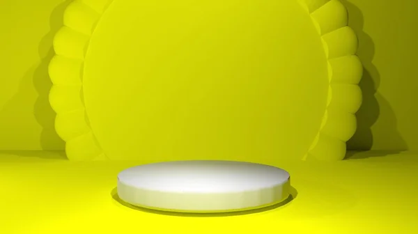 Beyaz arka planlı boş podyum, 3D görüntüleme. bilgisayar dijital görüntüsü.