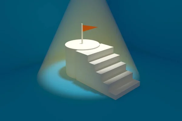 3D Merdivenler Beyaz Renk ve Bayrağın Üzerinde, İmaj Hedefinize Ulaşır, 3D Büyüme, Motivasyon, 