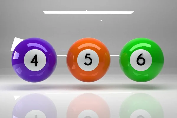 Bilardo Topu Katı Renk Whit Numarası 4,5,6 Beyaz Arkaplan 33D Görüntü