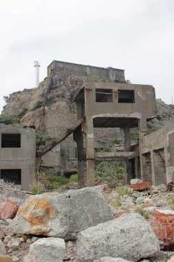 Hashima Island in Nagasaki, Japan. Also called Battleship Island. Gunkanjima, Japan is an abandoned coal mining.  