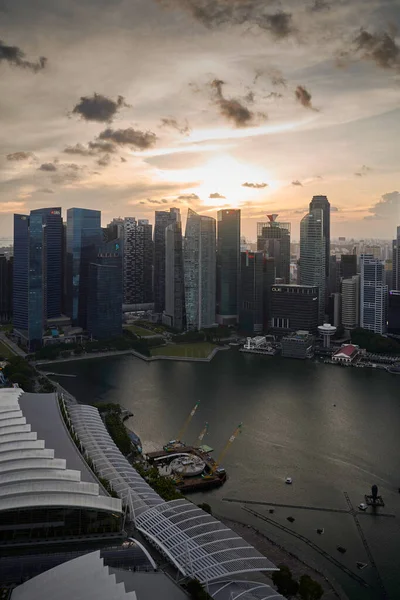 Widok Lotu Ptaka Singapuru Dół Miasta Zmierzchu Czasu Podróży Celów — Zdjęcie stockowe