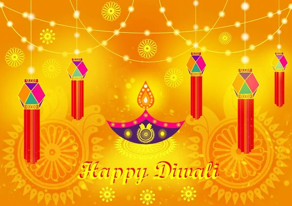 Glad Diwali Grupp Indiska Lykta Indisk Festlig Tema Realistisk Oljelampa — Stockfoto