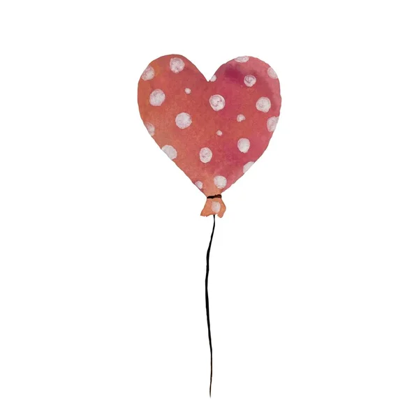 Balão Coração Rosa Com Pontos Engraçados Textura Aquarela Ilustração Quadro — Fotografia de Stock