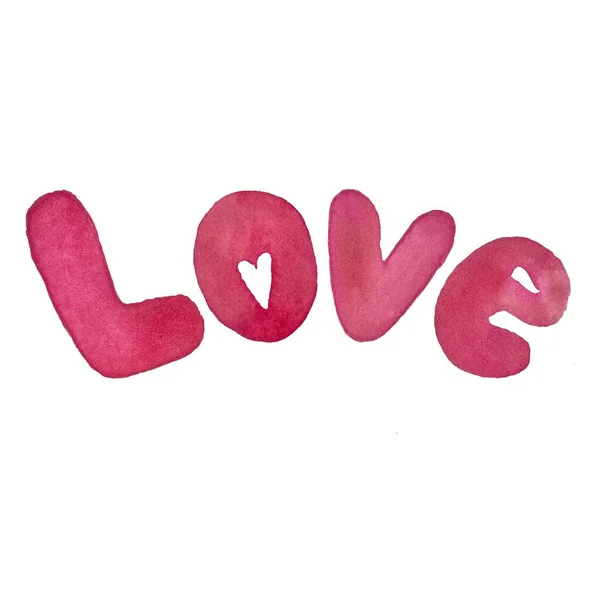 Pink Word Love Watercolor Illustration Minimalistic Simple High Quality Picture — Stock Photo, Image