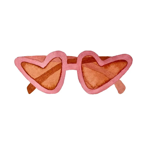 Różowy Sunglasses Kszta Serca Akwarela Ilustracja Odizolowany Wysokiej Jakości Obraz — Zdjęcie stockowe